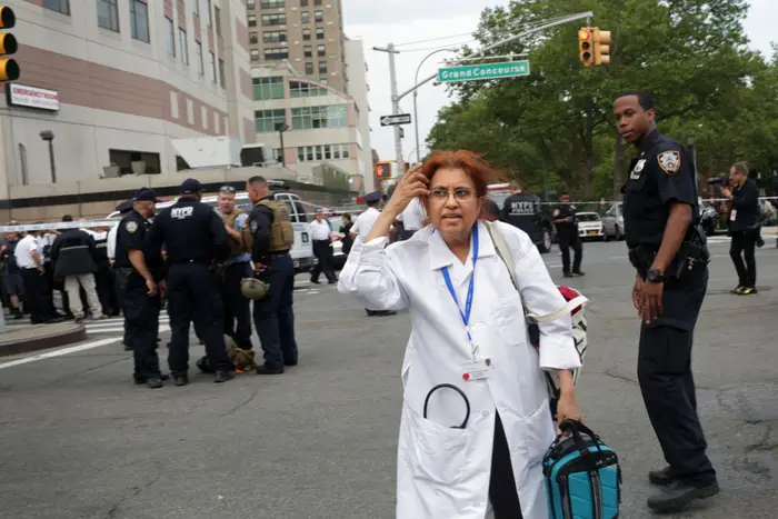 Staff leave Bronx Lebanon Hospital (Getty Images)